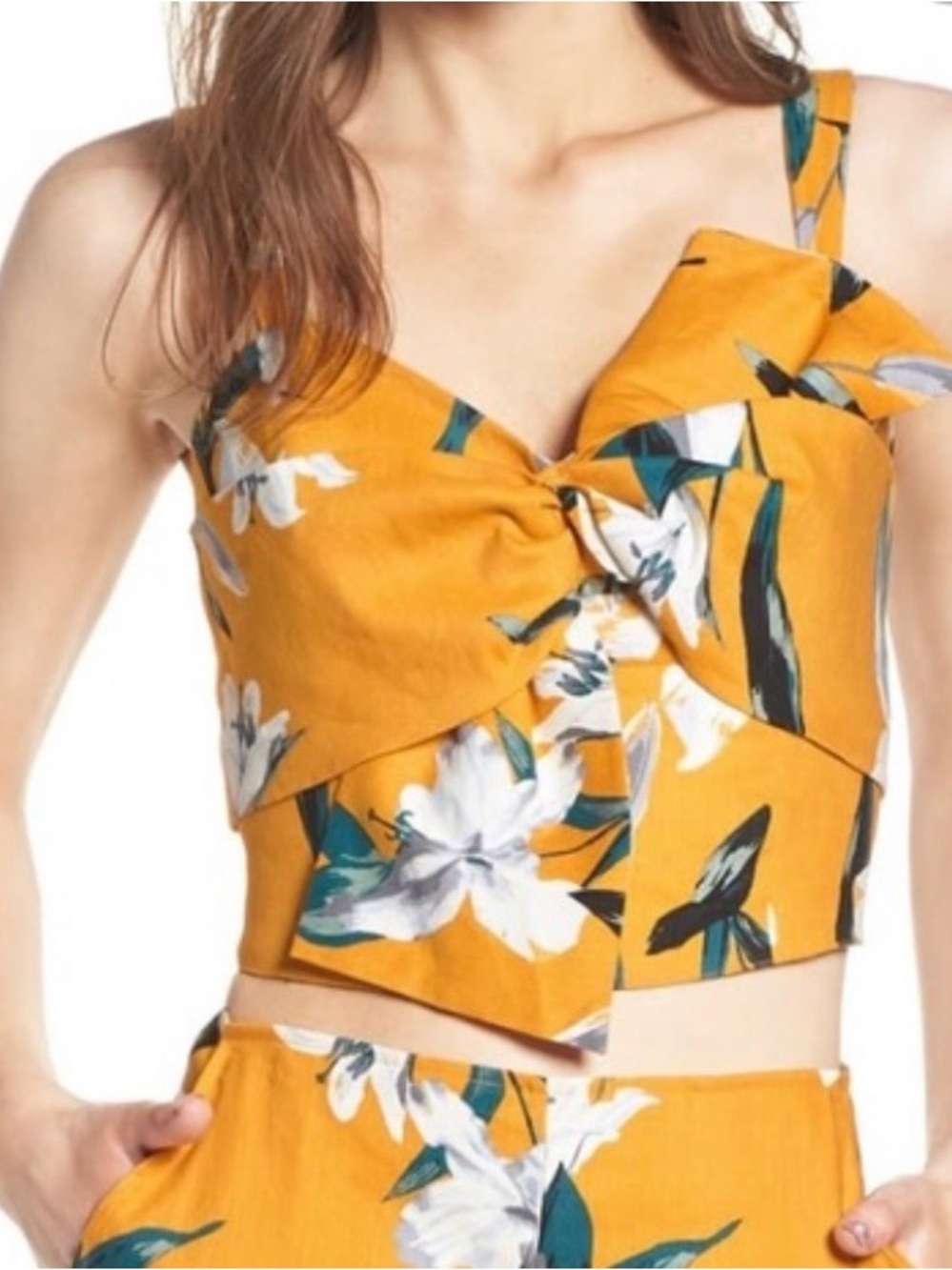 Leith Floral Twist Front Crop Top - Mustard